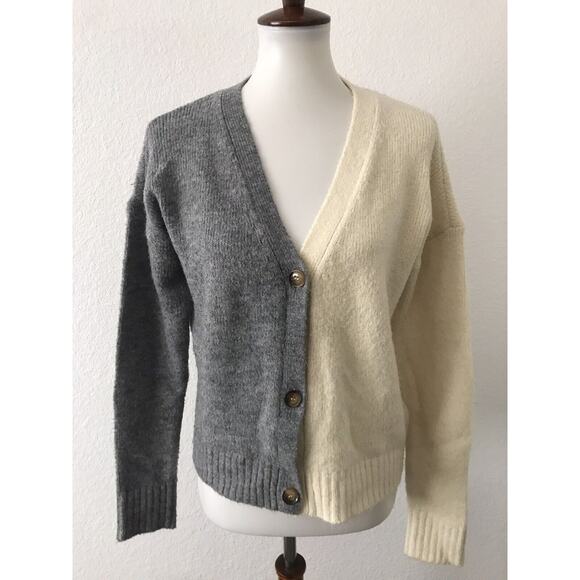 Olivia Sky Cardigan Sweater V Neck Colorblock Stretch Knit - Picture 1 of 9